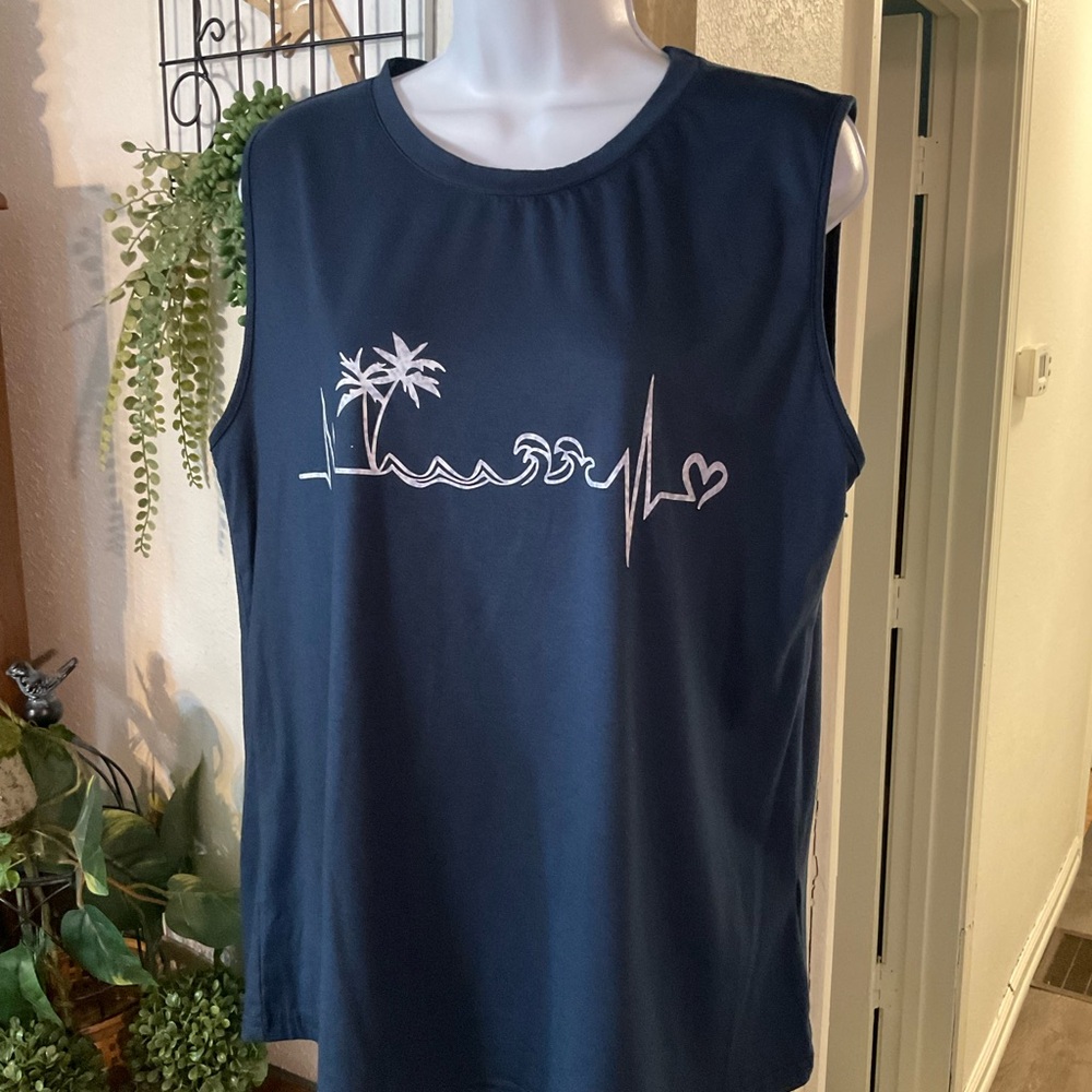 Source Unknown Navy Muscle Tee with White Graphic